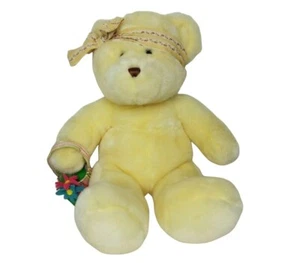 Teddy Bear Plush 18" Ivory Holding Flower Basket Wearing a Patterned Headband - Picture 1 of 8