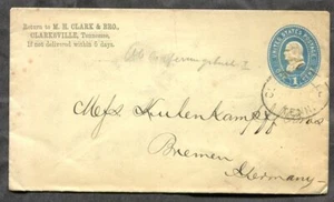CLARKSVILLE Tennessee Cancel on #U294 Postal Stationery Cover to GERMANY - Picture 1 of 2