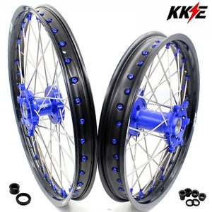 KKE 21/18 Dirt Bike Wheels Rims for Yamaha WR250F 2001-18 WR450F 03-18 Blue Nuts - Picture 1 of 11