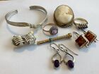 Job Lot Vintage Silver Jewellery Cameo Brooch Diamond Ring Earrings Etc