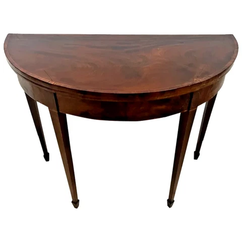 Vintage Demilune Console Game Table expandable Round fold out flame Mahogany Cover