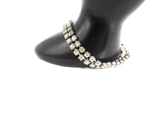 Double Strand Silver Tone and Rhinestone Bracelet, 1950-'60s - Bild 1 von 4