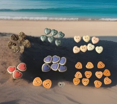 44 Heart Buttons Some Metal Some Wood Some Plastic All In GUC - Image 1 of 4