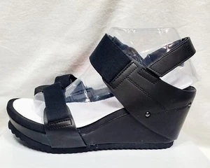 NEW In Box Bamboo Black Stud Accent Stretch Strap Beehive Wedge Sandal Size 10M - Picture 1 of 9