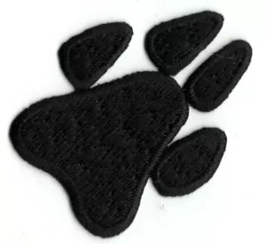 DOG PAW - Black (2" x 1 1/2")-Iron On Embroidered Applique/Animals, Pets, Dogs - Picture 1 of 1