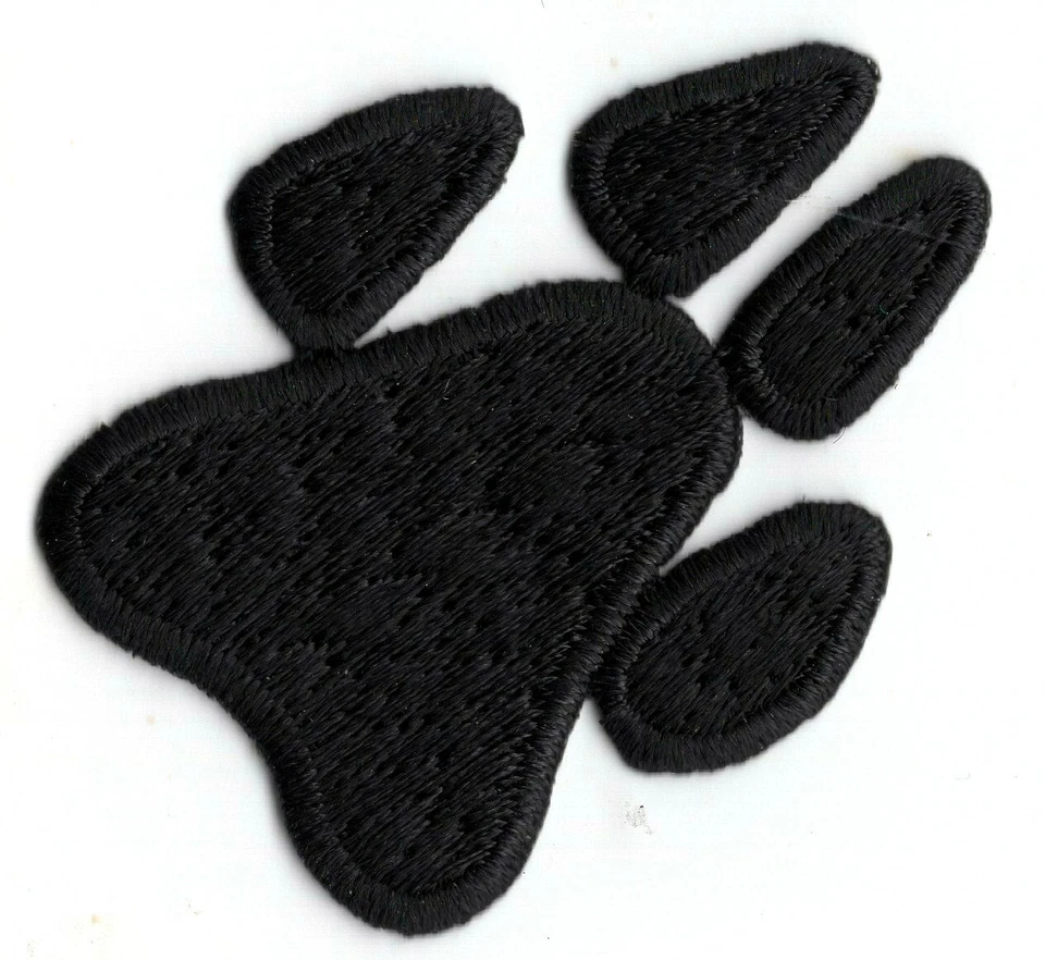 DOG PAW -  Black (2" x 1 1/2")-Iron On Embroidered Applique/Animals, Pets, Dogs - Image 1 of 1