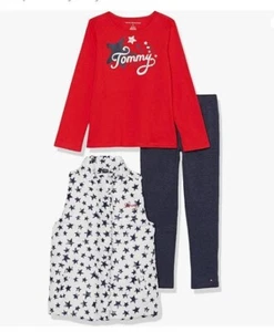 TOMMY HILFIGER Girl's Puffer Vest, Long Sleeve Logo T-shirt and Leggings 3 Pc 6 - Picture 1 of 11