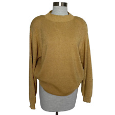 Vintage 80s Metallic Gold Mock Neck Sweater Top M Sparkle Stretch Knit Lurex