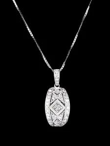 Gorgeous Art Deco Inspired 18K White Gold Natural Diamond Pendant. - Picture 1 of 9