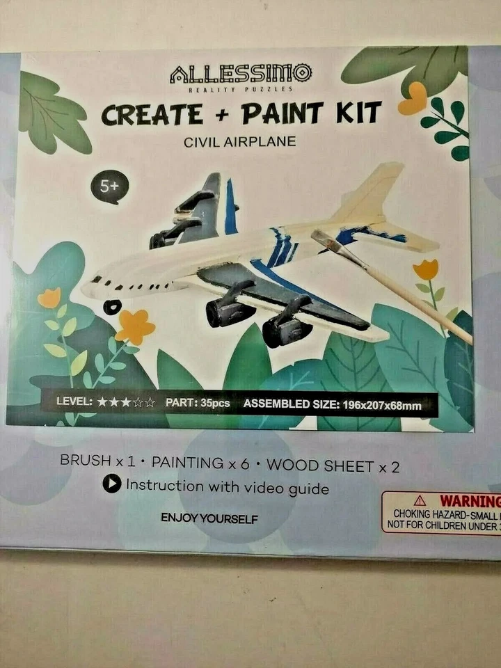 Allessimo Reality Puzzle Paint Kit Level 3 Civil Airplane Ages 5