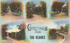 Postal de los saludos de las escenas de Ozarks Arkansas 1945 - Imagen 1 de 2