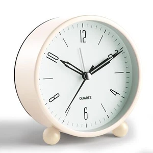 White 4" Analog Alarm Clock Silent Non Ticking Night Light Battery Simple - Picture 1 of 7