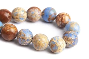 9-10MM Light Blue Sea Sediment Imperial Jasper Grade AAA Round Loose Beads 7.5" - Picture 1 of 4