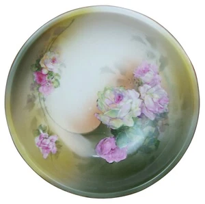"Antiguo cuenco floral de porcelana RS Prusia pintado a mano Alemania rosas verde 10""" - Imagen 1 de 12