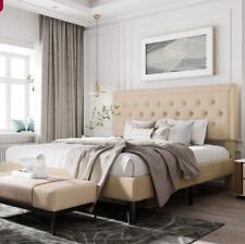 Beige Tufted Upholstered Platform Bed Frame - Full, King, Queen - High Quality