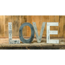 New Rustic Farmhouse Aged Gray White LOVE Letters Word Sign Block Shelf Sitter