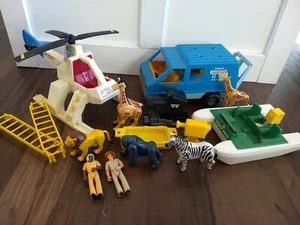 Vintage Fisher Price Helicopter News Station Van Boat Animals Giraffe Zebra Lot - Picture 1 of 4