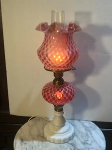 FENTON L.G. WRIGHTE CRANBERRY GLASS COIN DOT Honeycomb LAMP GWTW - Picture 1 of 10