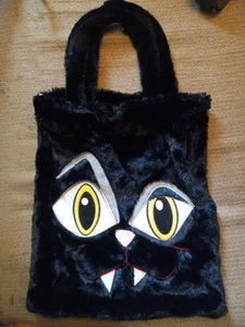 KIDS OF AMERICA VINTAGE HALLOWEEN Fuzzy Black Cat Trick Or Treat Bag  - Picture 1 of 1