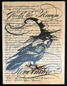 Estampillas de goma estampillas collage de cuervo fondo nunca más Halloween - Imagen 1 de 2