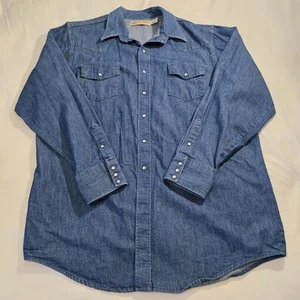 Vintage Big Mac Jeanshemd Herren XLT blau Western Pearl Snap Workwear hergestellt in den USA - Bild 1 von 12