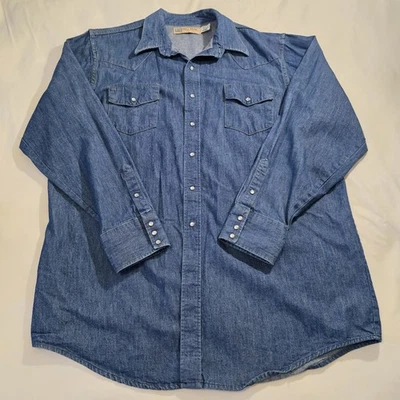 Vintage Big Mac Denim Shirt Mens XLT Blue Western Pearl Snap Workwear USA Made - Image 1 of 4