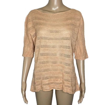 Suéter para mujer grande Lafayette 148 naranja crochet manga corta tejido 100 % lino Foto 1 de 4