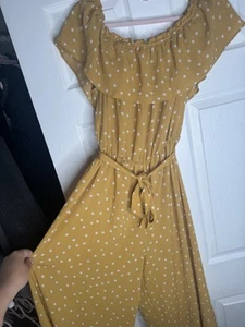 F&F Mustard Polka Dot Culotte Jumpsuit - Size 14 - Picture 1 of 7