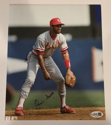OZZIE SMITH Signed 8x10 Photo-HALL OF FAME-PADRES-ST. LOUIS CARDINALS-JSA - Image 1 of 4