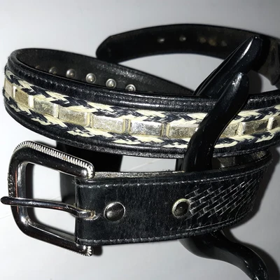 Cinturón de cuero de crin de caballo con incrustaciones occidentales barras plateadas para hombre talla 34 Zooza hebilla Slv de colección Foto 1 de 4