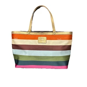 COACH MULTICOLOR SATIN STRIPE LEGACY Small/mini PURSE SATCHEL HANDBAG - RARE - Picture 1 of 8