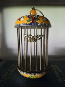 Vintage Chinese Cloisonné Cricket Cage Butterfly Floral 5.75” Yellow Enamel - Picture 1 of 10