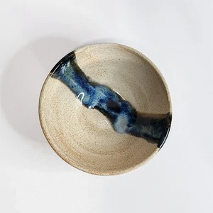 Pottery Studio Art Handmade Speckled Ceramic Bowl Blue & Black Drip Glaze Signed - Picture 1 of 14