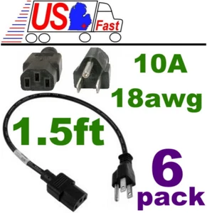 Lot6 18"inch/1.5ft Short Standard Power Cord/Cable/Wire PC/AC/Printer IEC320 C13 - Picture 1 of 2