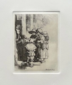 REMBRANDT BEGGARS RECEIVING ALMS Amand Durand Plate Signed Etching - Picture 1 of 9