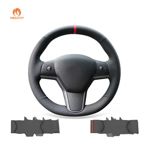 MEWANT DIY Handtitch Schwarz Kunstleder Lenkradbezug für Tesla Model 3 2017-2020 - Foto 1 di 9