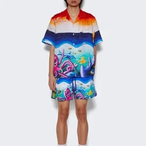 New Vilebrequin Kenny Scharf Men Large 100% Linen Vacation Tropical Hawaiian - Picture 1 of 13