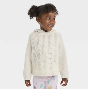 Toddler Girls' Cable Sweater with Hood - Cat & Jack™ Cream - Picture 1 of 3