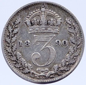 1890 Great Britain United Kingdom QUEEN VICTORIA Threepence Silver Coin i118734 - Picture 1 of 2