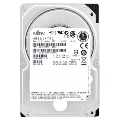 Hard Drive Fujitsu MBB2147RC 147GB 10 000Rpm 16MB SAS 2.5'' Inch - Image 1 of 4