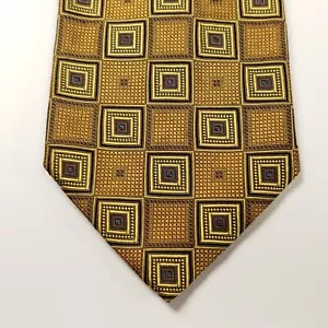John W Nordstrom Necktie XL 62.5" Gold Blue Multi Geometric Silk Made Italy EUC - Picture 1 of 7