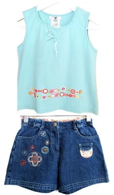 Nuevo con etiquetas Pantalones Cortos Deux par Deux Lunares y Denim con Top a Juego Talla 10 Foto 1 de 4
