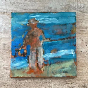 Original figurative abstract oil painting, ocean, fine art, impressionist beach - Picture 1 of 3