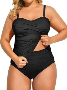 NWT Womens Black Two Piece Plus Size Tankini Bathing Suits SZ 22W - Picture 1 of 8