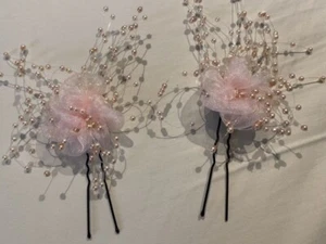 Bridal Wedding Flower Clips Hair Pins Golden Pearls Accessories - Picture 1 of 2