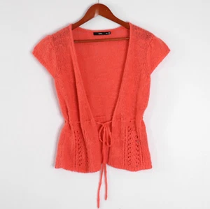 Sportsgirl Knit Vest Cardigan Size XS Coral Mohair Wool Blend Crochet Tie Front - Picture 1 of 10