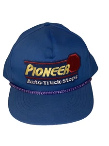 Vintage Blue Pioneer Auto Truck Stops Blue Snapback Hat Patch - Picture 1 of 6