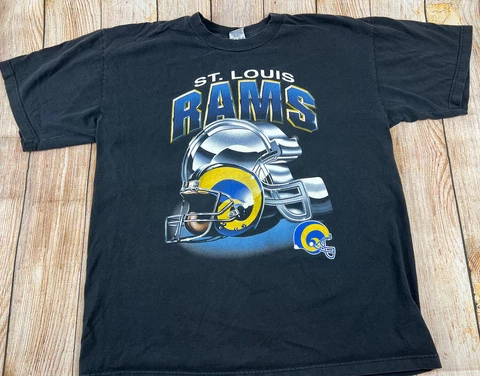 Vintage St Louis Rams Football True Fan Black T Shirt Size XL Cover