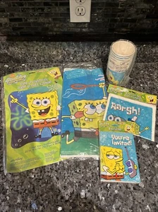 Vtg Spongebob SquarePants Party Bundle Invitations 8ct Cups Centerpiece Table - Picture 1 of 12