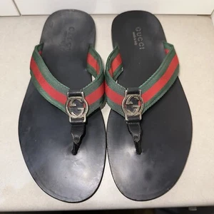 Mens GUCCI G Buckle Thongs Slides Size 8.5 - Picture 1 of 17